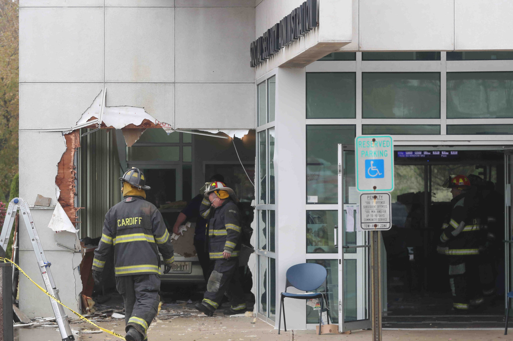 Car crash through Social Security Building